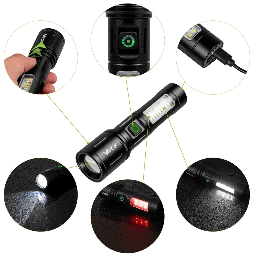 Torcia ricaricabile a LED dimmerabile con luce rossa LED/5W/5V IPX4 260 lucido 2000 mAh