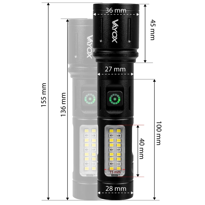 Torcia ricaricabile a LED dimmerabile con luce rossa LED/5W/5V IPX4 260 lucido 2000 mAh