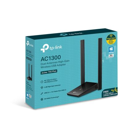 TP-Link - Adattatore di rete USB wireless con antenne ad alto guadagno Archer T4U Plus Wi-Fi