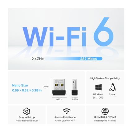 TP-Link - Adattatore USB nano Wi‑Fi 6 Archer TX1U Nano