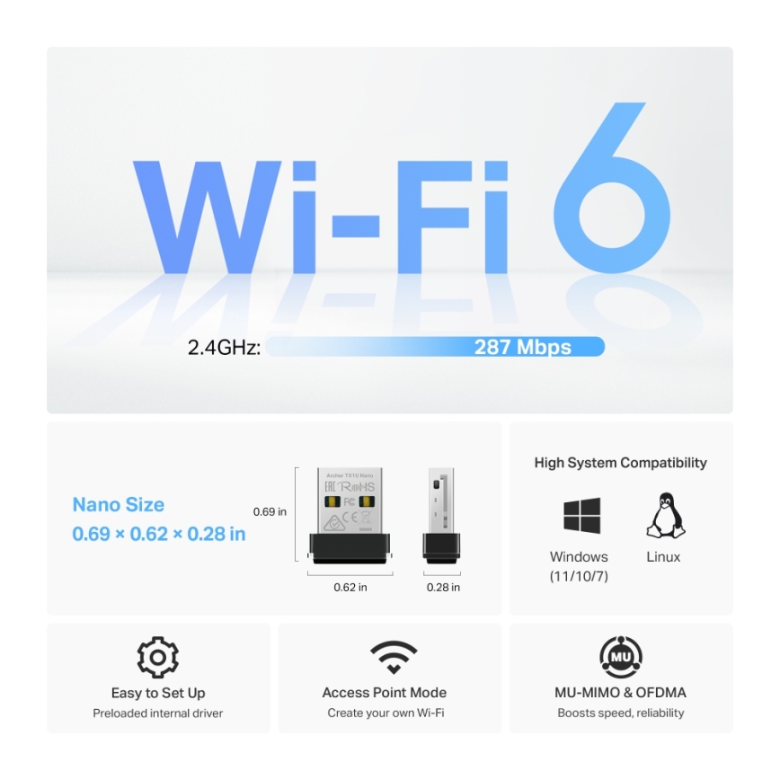 TP-Link - Adattatore USB nano Wi‑Fi 6 Archer TX1U Nano