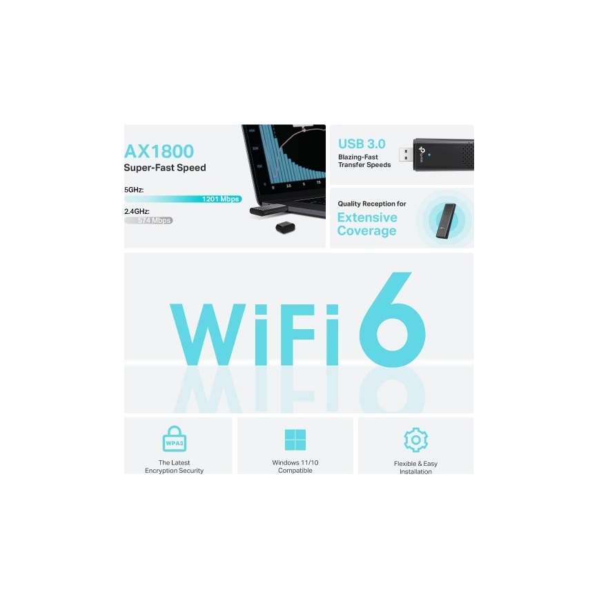 TP-Link - Adattatore USB wireless dual-band con Wi-Fi 6 Archer TX20U
