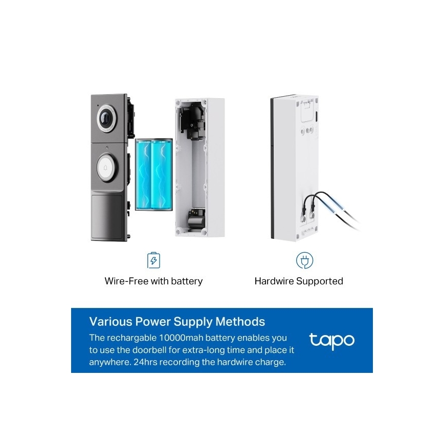 TP-Link - Campanello video intelligente con sensore, risoluzione 2K, batteria 10000 mAh, grado di protezione IP66, Wi‑Fi