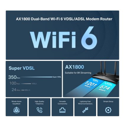 TP-Link - Modem router VDSL/ADSL a doppia banda con Wi-Fi 6 Archer VX1800V