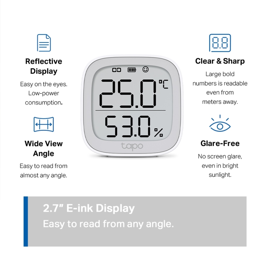 TP-Link - Monitor intelligente per la misurazione di temperatura e umidità, alimentato da 2 batterie AAA, Wi-Fi