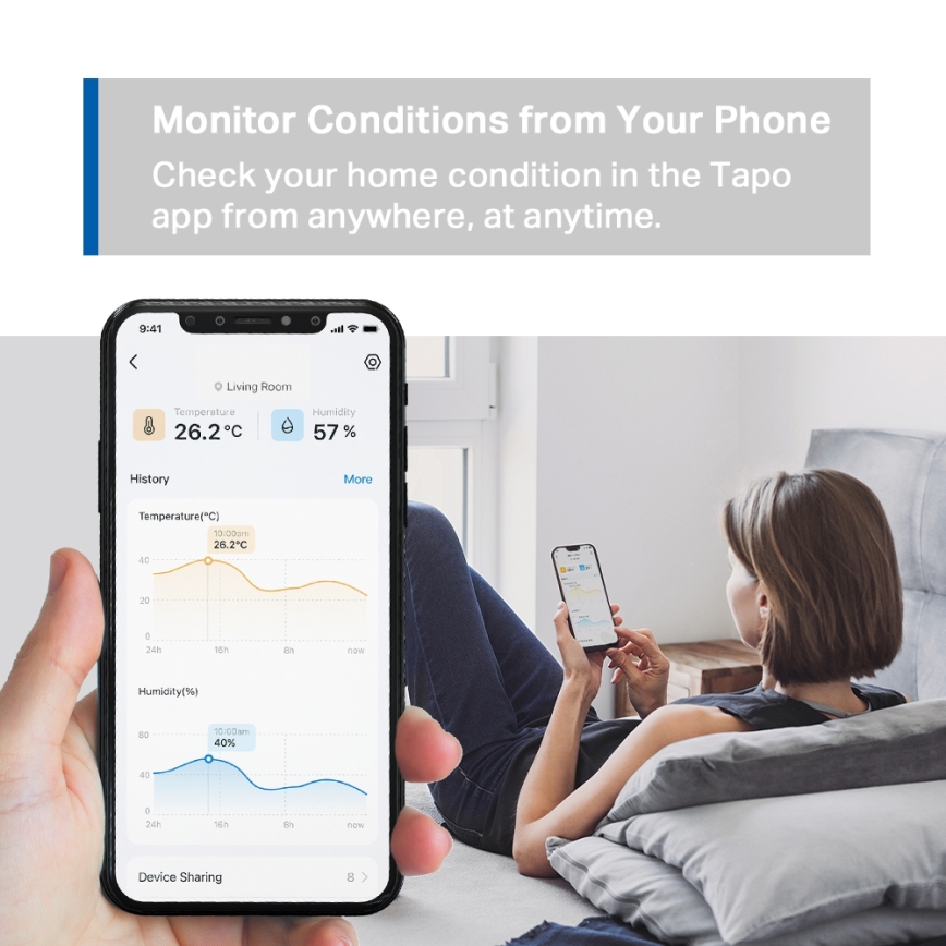 TP-Link - Monitor intelligente per la misurazione di temperatura e umidità, alimentato da 2 batterie AAA, Wi-Fi