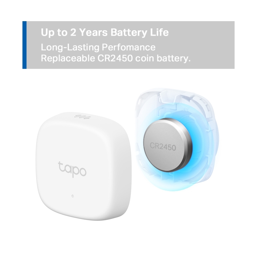 TP-Link - Sensore intelligente per temperatura e umidità, alimentato da 1x CR2450, con connettività Wi-Fi