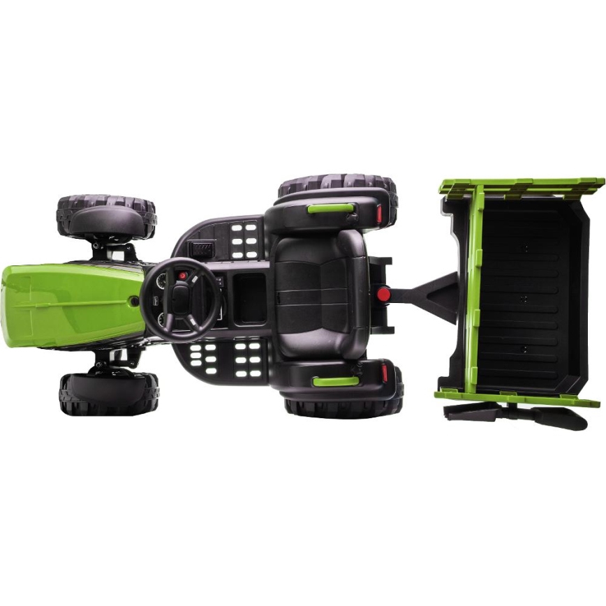 Trattore elettrico con rimorchio 2x30W/7000 mAh nero/verde + telecomando