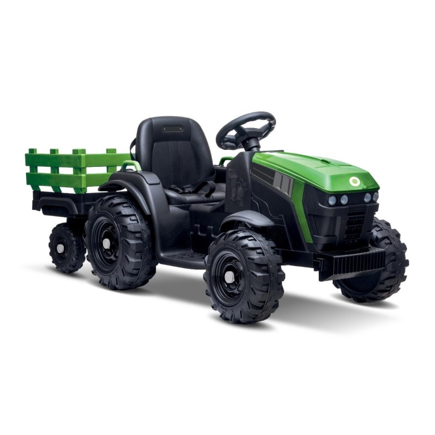 Trattore elettrico con rimorchio 2x30W/7000 mAh nero/verde + telecomando