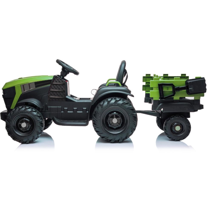 Trattore elettrico con rimorchio 2x30W/7000 mAh nero/verde + telecomando