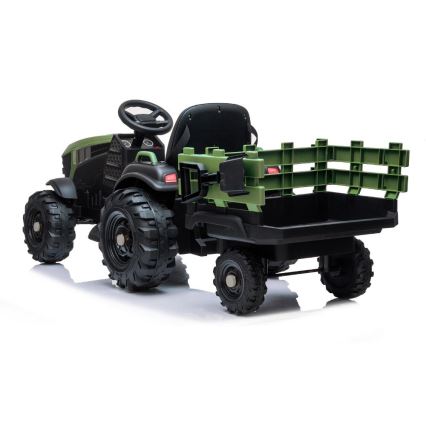 Trattore elettrico con rimorchio 2x30W/7000 mAh nero/verde + telecomando