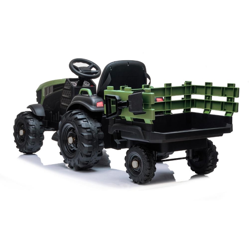 Trattore elettrico con rimorchio 2x30W/7000 mAh nero/verde + telecomando