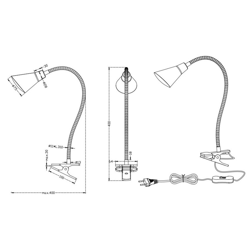 Trio - Lampada con morsetto LED PRETO LED/4,1W/230V