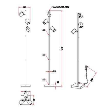 Trio - LED Dimmerabile touch lampada con piedistallo LAGOS 3xLED/4,7W/230V