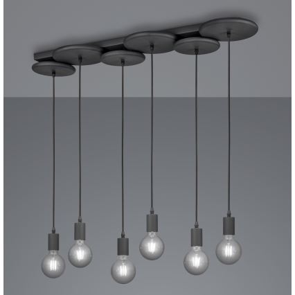 Trio - Lampadario su corda DISCUS 6xE27/28W/230V nero