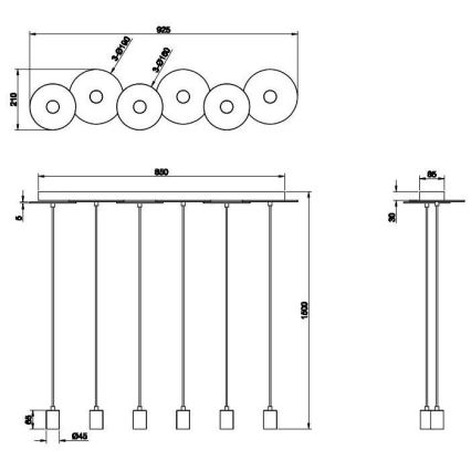 Trio - Lampadario su corda DISCUS 6xE27/28W/230V nero