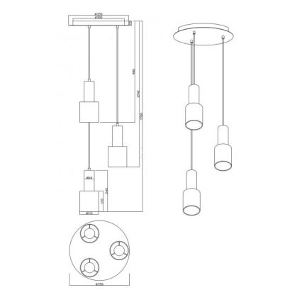 Trio - Lampadario su corda WAILER 3xGU10/5W/230V grigio