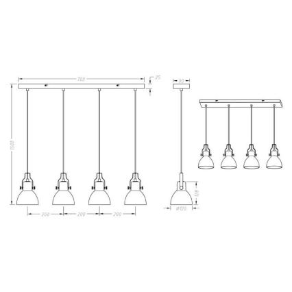 Trio - Lampadario su filo GINELLI 4xE14/28W/230V