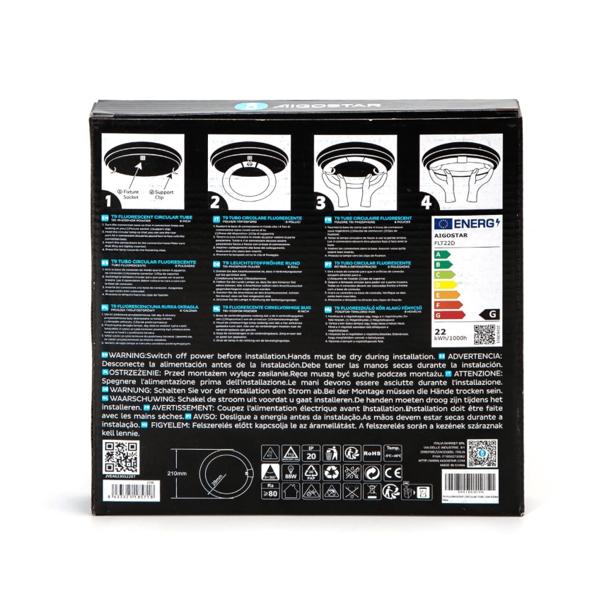 Tubo fluorescente T9 G10Q/22W/230V 6500K - Aigostar