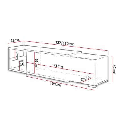 TV tavolo CLIF 40x180 cm bianco