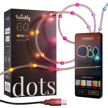 Twinkly - Catena DOTS LED RGB dimmerabile, 60 LED, 7 m, USB, Wi-Fi