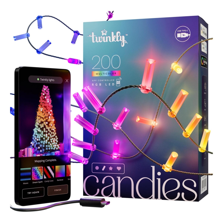 Twinkly - LED RGB Dimmerabile Catena natalizia CANDIES 200xLED 14 m USB Wi-Fi