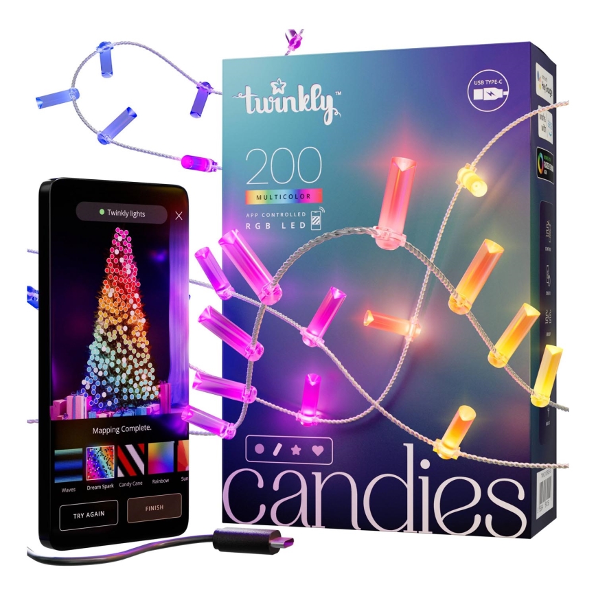 Twinkly - LED RGB Dimmerabile Catena natalizia CANDIES 200xLED 14 m USB Wi-Fi