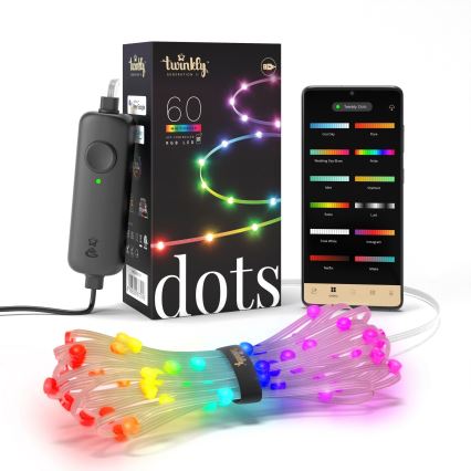 Twinkly - Catena DOTS LED RGB dimmerabile, 60 LED, 7 m, USB, Wi-Fi
