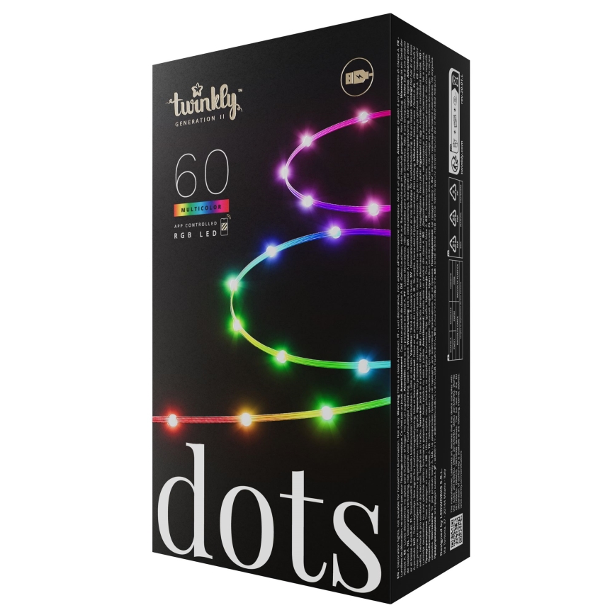 Twinkly - Catena DOTS LED RGB dimmerabile, 60 LED, 7 m, USB, Wi-Fi