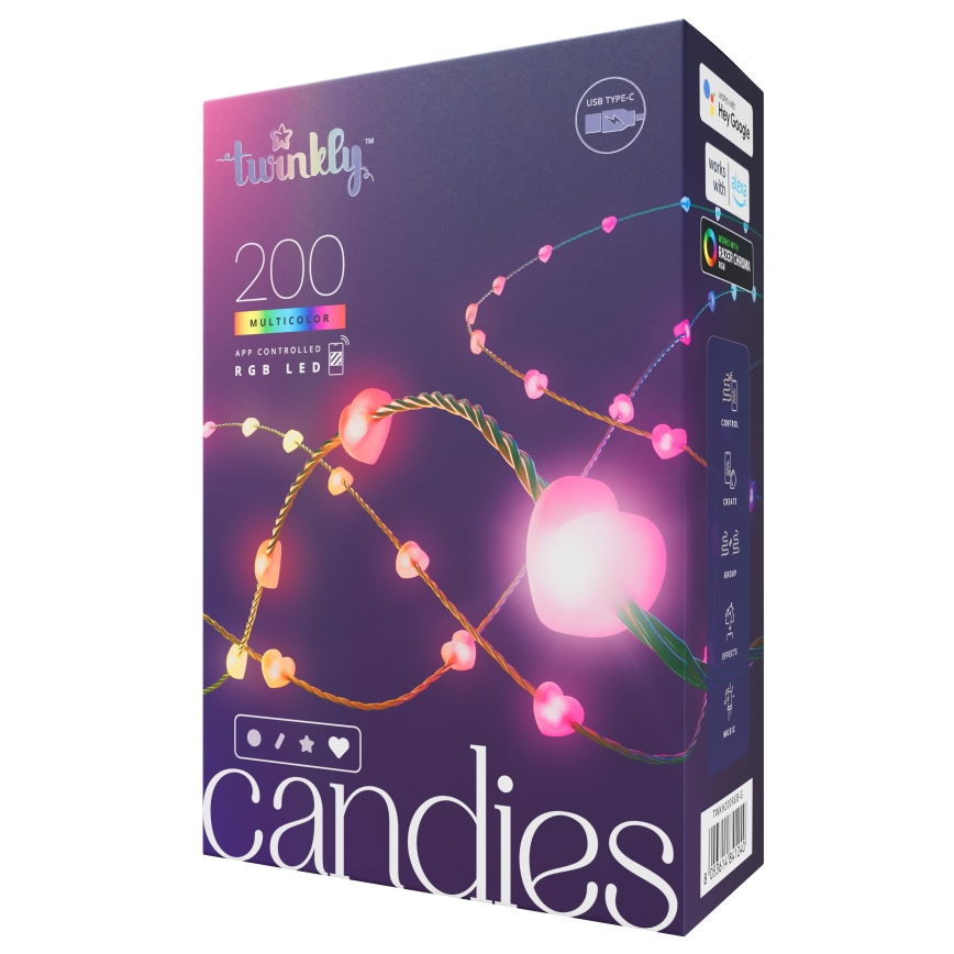 Twinkly - Catena luminosa LED RGB dimmerabile CANDIES 200 LED 14 m USB Wi-Fi