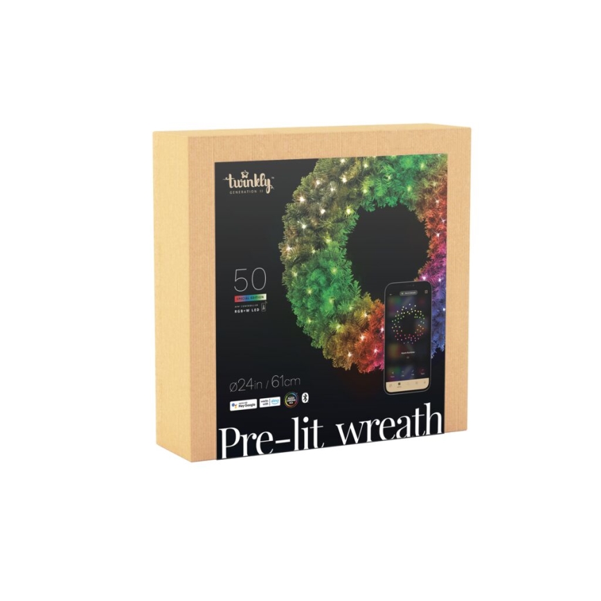 Twinkly - LED RGB Dimmerabile Ghirlanda di Natale PRE-LIT WREATH 50xLED diametro 61cm Wi-Fi