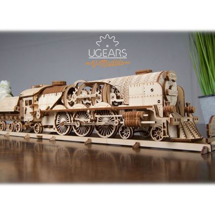 Ugears - 3D puzzle meccanico in legno V-Express locomotiva a vapore con carrello