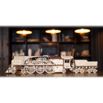 Ugears - 3D puzzle meccanico in legno V-Express locomotiva a vapore con carrello