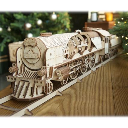 Ugears - 3D puzzle meccanico in legno V-Express locomotiva a vapore con carrello