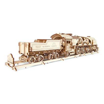 Ugears - 3D puzzle meccanico in legno V-Express locomotiva a vapore con carrello