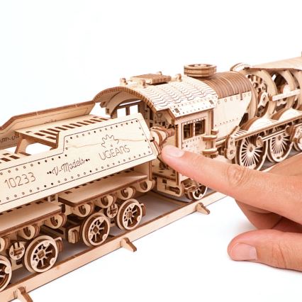 Ugears - 3D puzzle meccanico in legno V-Express locomotiva a vapore con carrello