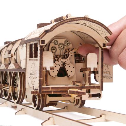 Ugears - 3D puzzle meccanico in legno V-Express locomotiva a vapore con carrello