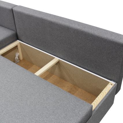 Divano angolare reversibile ALMEIDA a L, trasformabile in letto con ampio vano contenitore, grigio