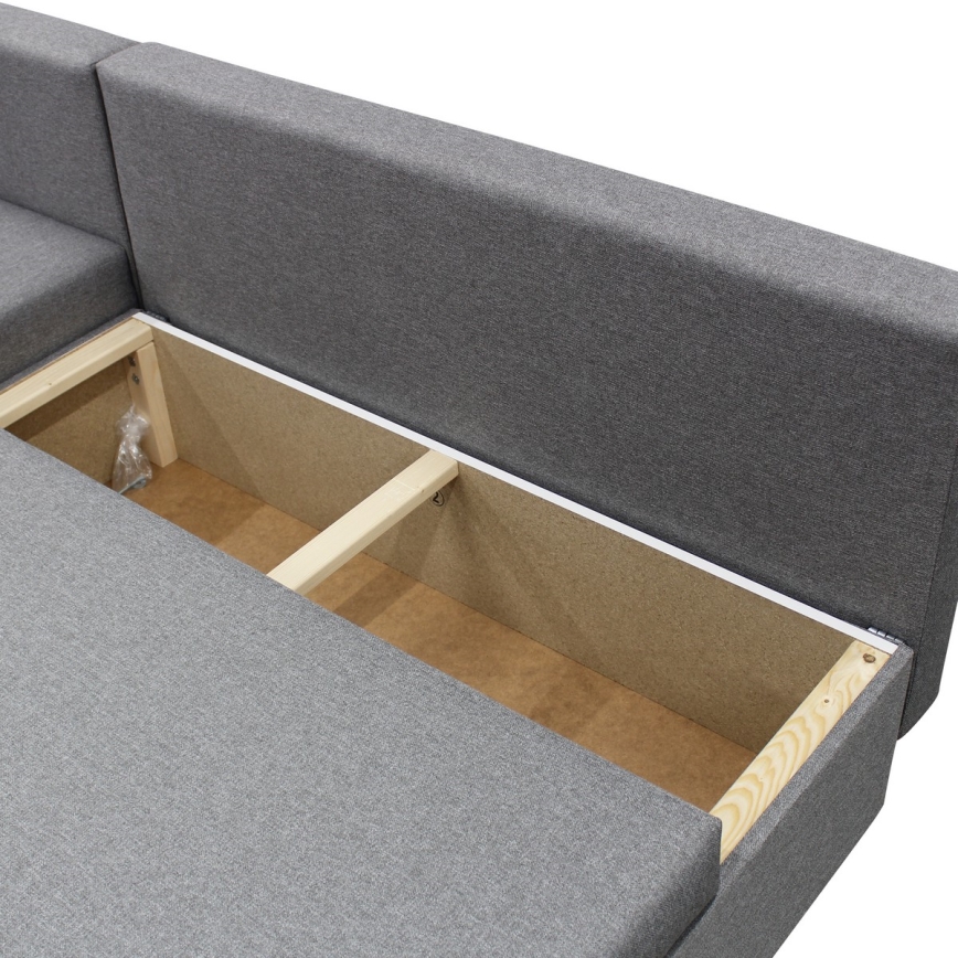 Divano angolare reversibile ALMEIDA a L, trasformabile in letto con ampio vano contenitore, grigio