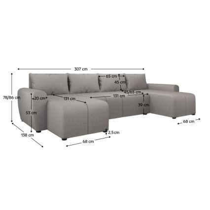 Upholstered universale folding U-shaped suite lounge NEWPORT grigio
