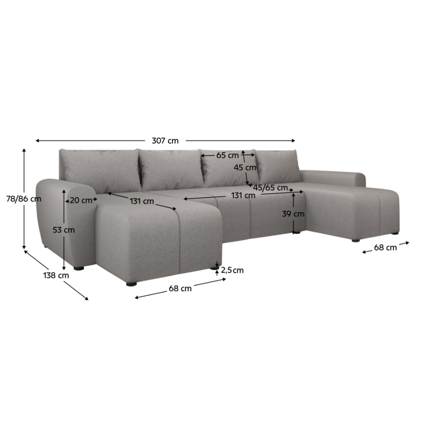 Upholstered universale folding U-shaped suite lounge NEWPORT grigio