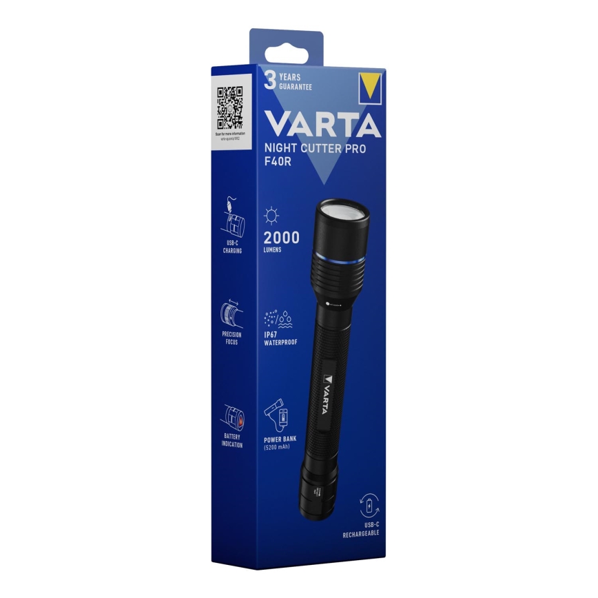 Varta 18922101111 - Torcia LED ricaricabile con power bank NIGHT CUTTER PRO F40R LED/USB IP67