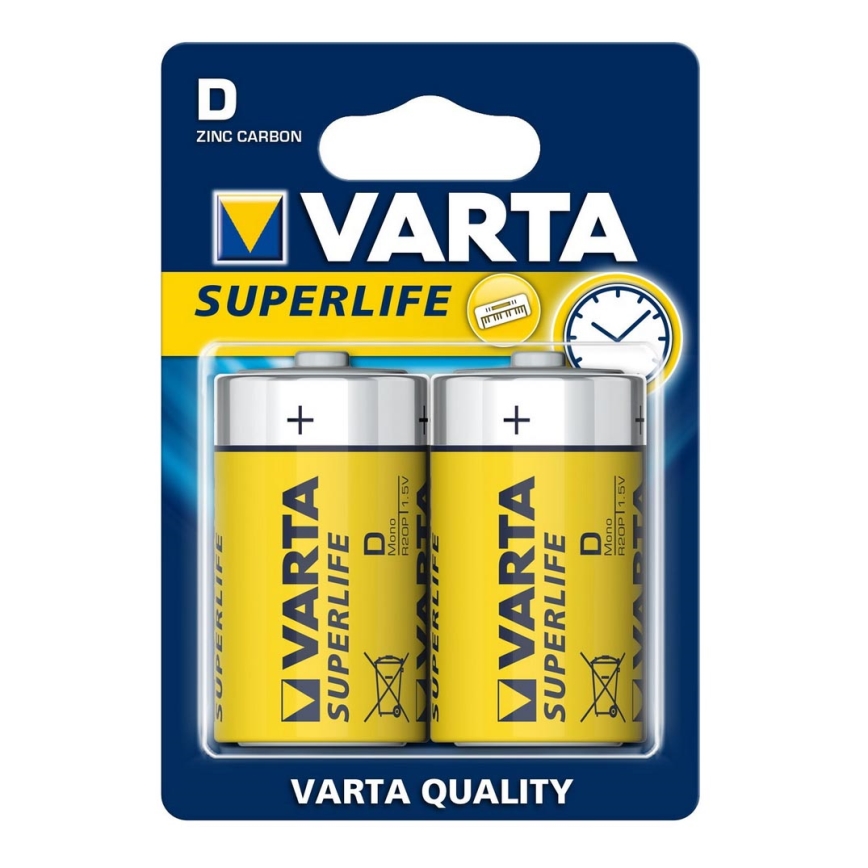 Varta 2020 - 2 pz Batteria a zinco-carbone SUPERLIFE D 1,5V