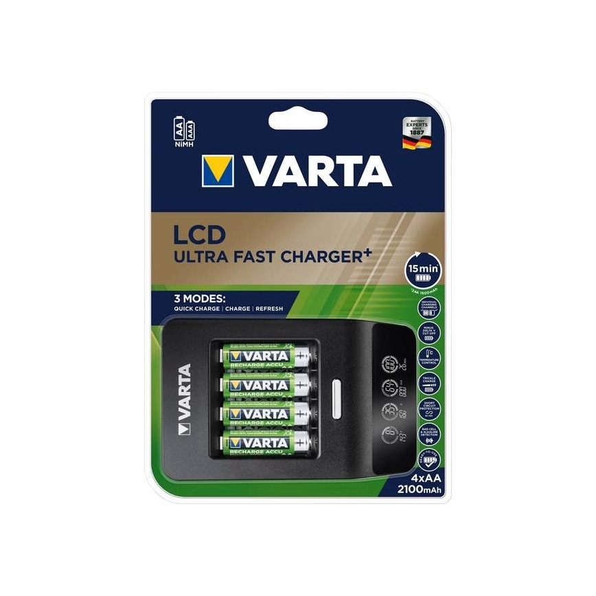 Varta 40084 - Caricatore intelligente LCD ULTRA FAST+ 4xNiMH AA 2100 mAh 230V