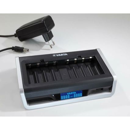 VARTA 57671 - Multi caricabatterie LCD 8xAA/AAA e ricarica USB 4 ore