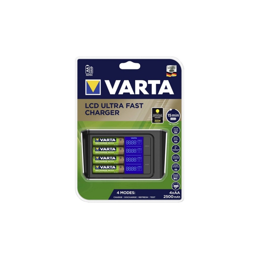 VARTA 57675 - Caricabatterie LCD Ultra fast 4xAA/AAA ricarica 15min