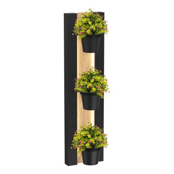 Vaso da fiori da parete con illuminazione LED SHELF 90x18 cm nero/quercia