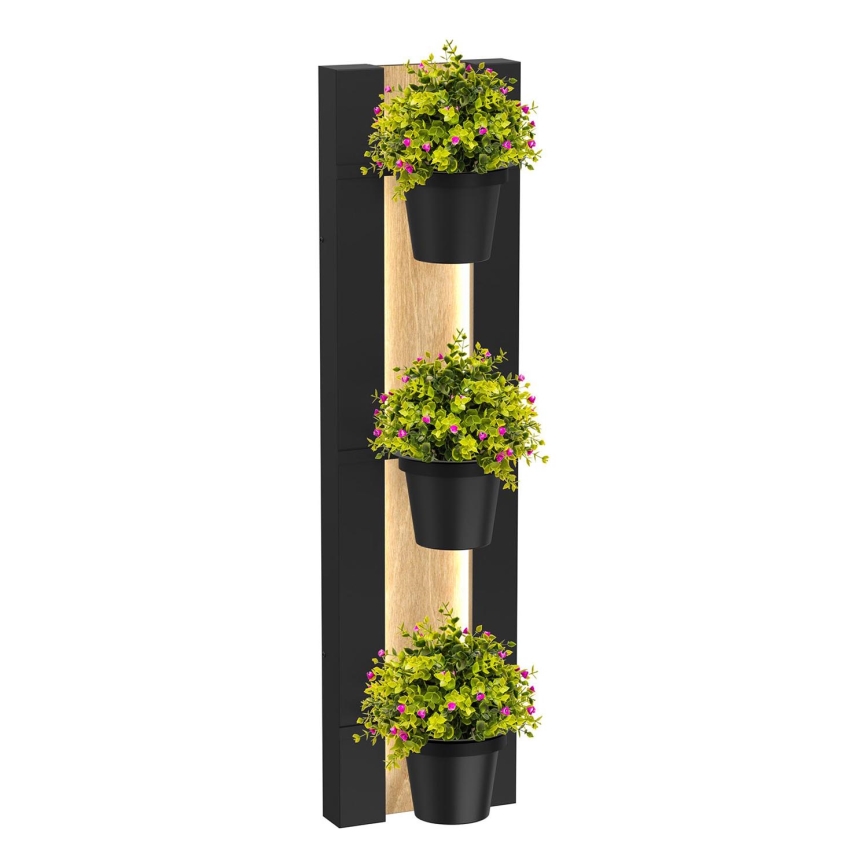Vaso da fiori da parete con illuminazione LED SHELF 90x18 cm nero/quercia