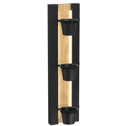 Vaso da fiori da parete con illuminazione LED SHELF 90x18 cm nero/quercia