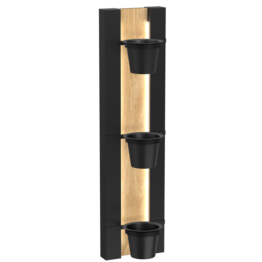 Vaso da fiori da parete con illuminazione LED SHELF 90x18 cm nero/quercia